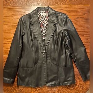 Denim&Co Genuine Black Leather Blazer with Zebra Lining Size Large